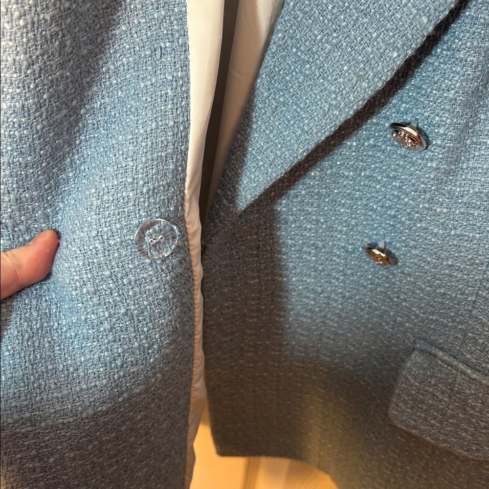 Esqualo Tweed Boucle Light Blue Double-Breasted Blazer size 10 - Picture 5 of 8